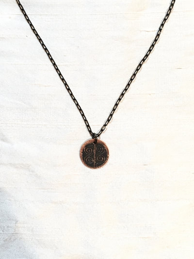 C.Tres Prehispanic Panama design hand engraved copper necklace