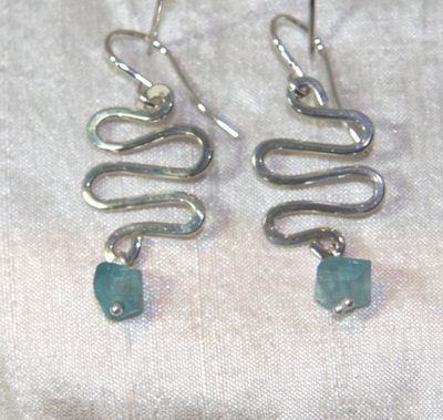 Blue Apatite Hand Formed Argentium Silver Earrings