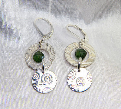 C.Tres with Green Tourmaline Hand Engraved Silver Earrings