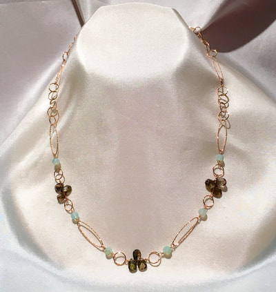 Andalusite, Peruvian Blue Opal, Rose Gold Necklace