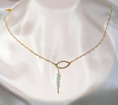 Peruvian Blue Opal, Tourmaline Lariat Necklace