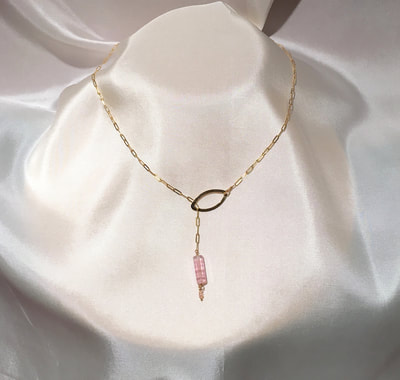 Pink Kunzite, Tourmaline Lariat Necklace